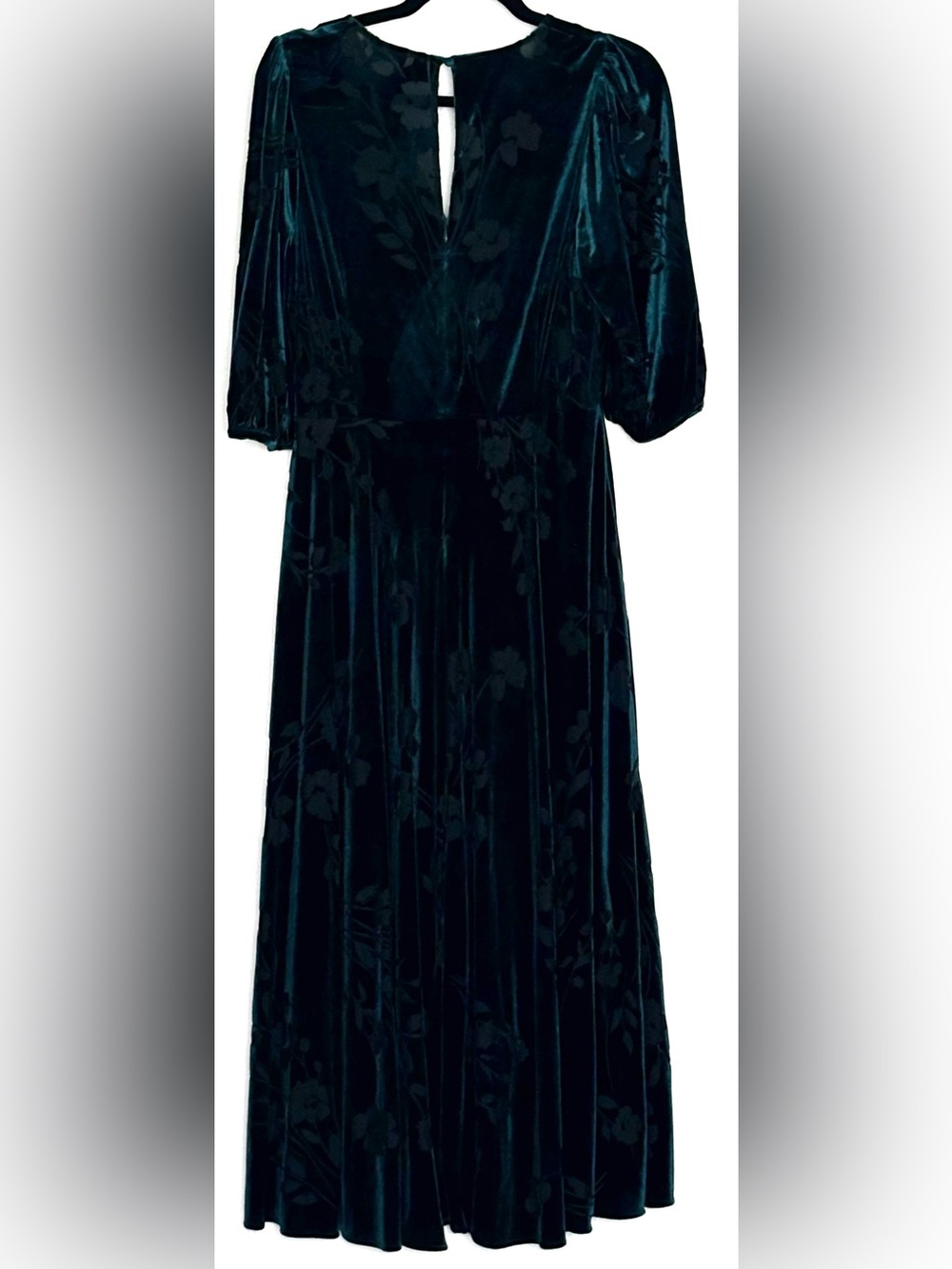 Calvin Klein Velvet Floral Burnout Wrap High-Low Dress Green Size 12P - Picture 2 of 4